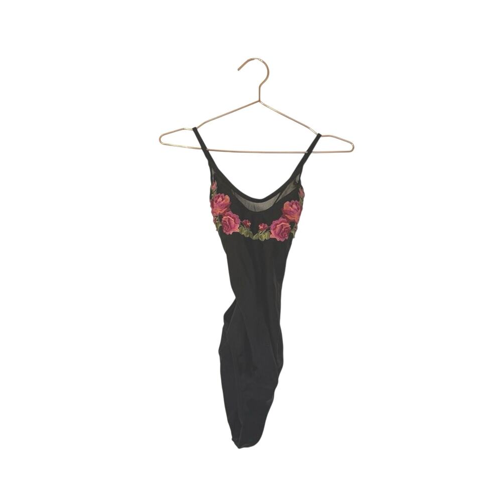 Xhilaration Black one piece swimsuit with Pink Floral Design